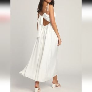 NWT Lulus Confidence Check White cotton Tie-Back Maxi Dress